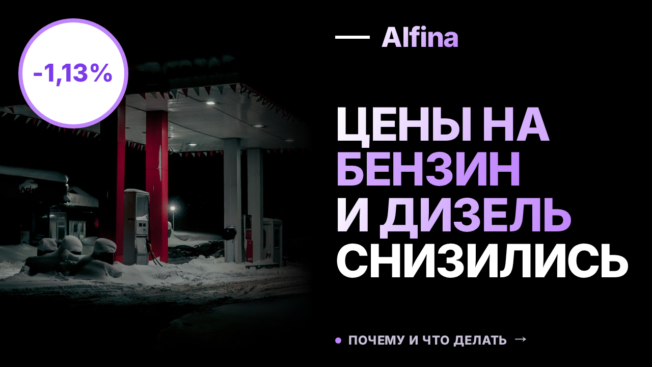 На бирже бензин АИ-95 и летний дизель подешевели на 1,13% и 1,53% соответственно